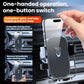 Car air vent phone holder with a hand pressing the one-button lock mechanism