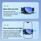 Car phone mount with open clamping arms holding a phone, vent-style bracket
