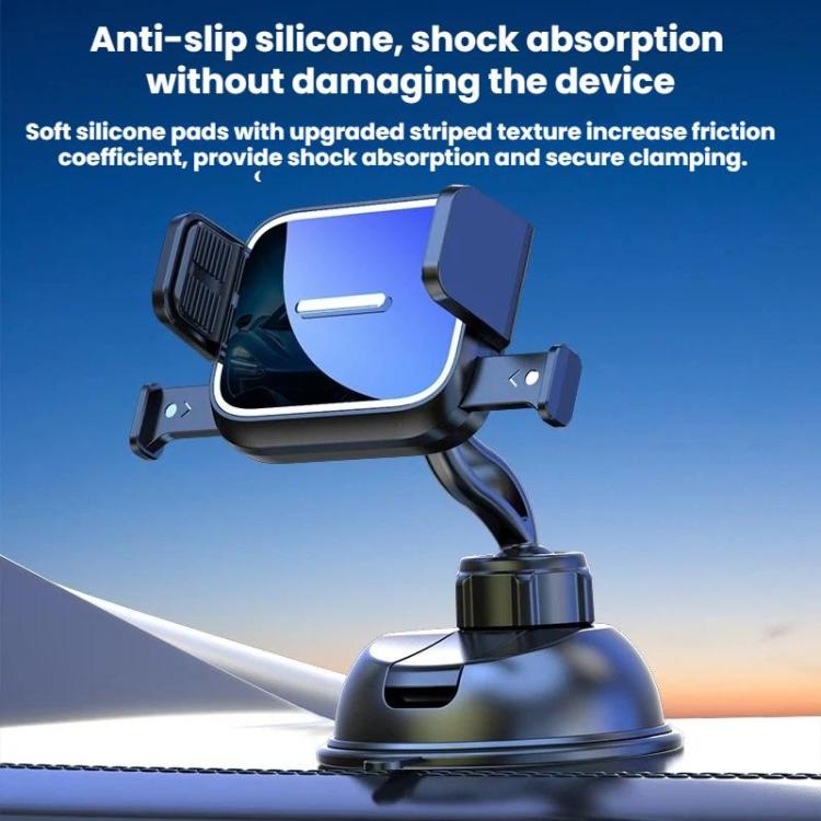 Car navigation phone holder with blue cradle, vent clamps, and suction base