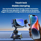 Car phone holder with blue cradle, vent clamp arms, and suction base with phone