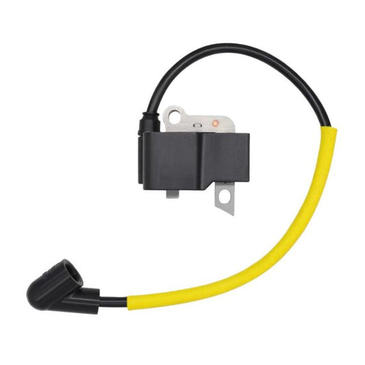Ignition coil module with black housing and yellow high-voltage wire harness