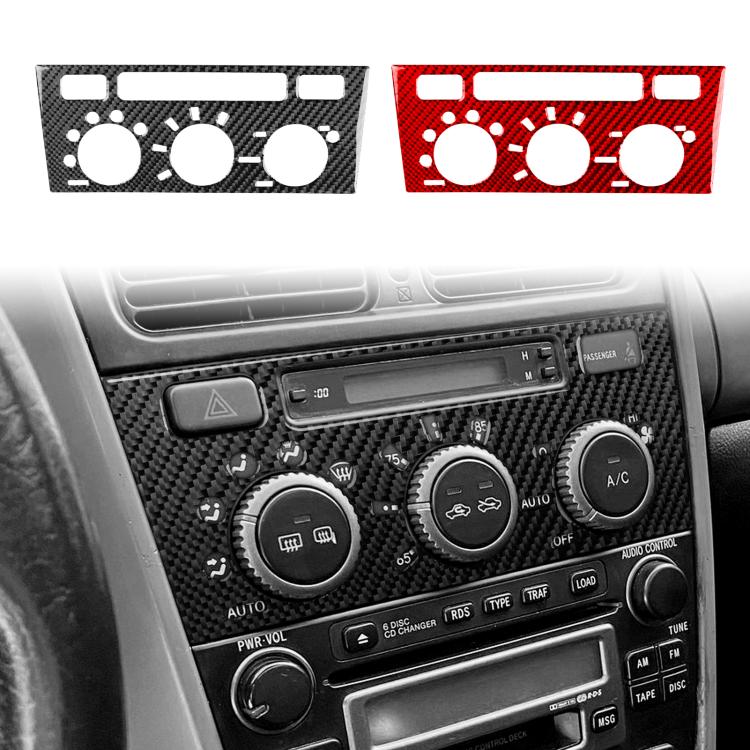 Black and red carbon-fiber air conditioning control panel stickers with knob cutouts