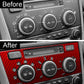 Red carbon-fiber air conditioning control panel sticker on car climate controls