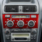 Red carbon-fiber air conditioning control panel sticker on vehicle dashboard controls