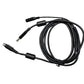 Coiled black power and data cable with USB and round power plug connectors