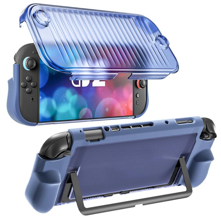 Blue crystal full-coverage Switch 2 protective case, dock-compatible design