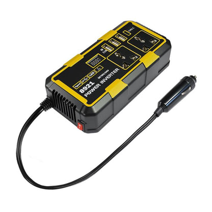 300W car power inverter with cigarette-lighter plug and cable, yellow and black case