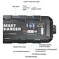 Black ABS battery charger with mode switch key and LED status indicator lights