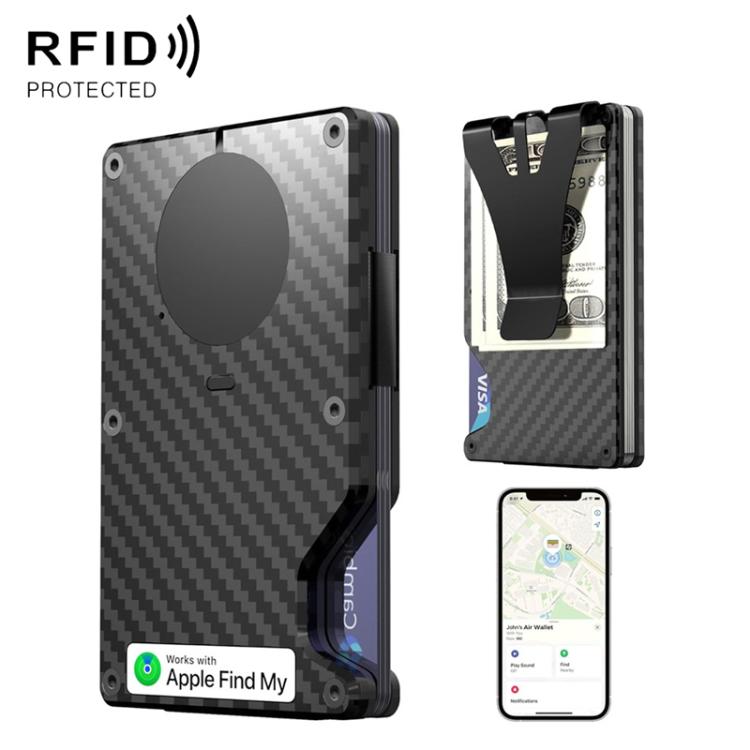 Carbon fiber metal tracker wallet with card slot and built-in anti-loss chip