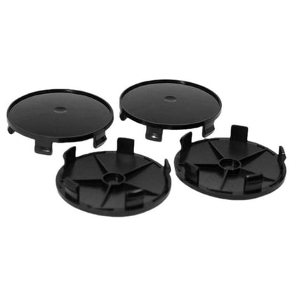 Black wheel hub center caps set (68mm outer diameter), 4-pack, snap-in clips