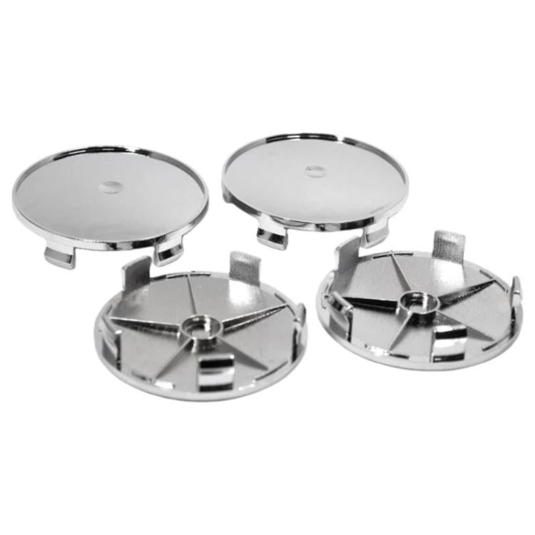 Silver wheel hub center caps set (68mm outer diameter), 4-pack, snap-in clips