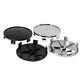 Wheel hub center caps set, black and silver (68mm outer diameter), 4-pack