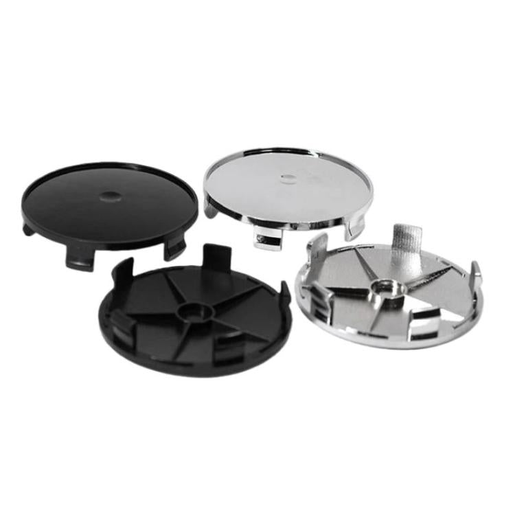 Wheel hub center caps set, black and silver (68mm outer diameter), 4-pack