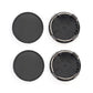 Black wheel center caps set, two top views and two inner clip views