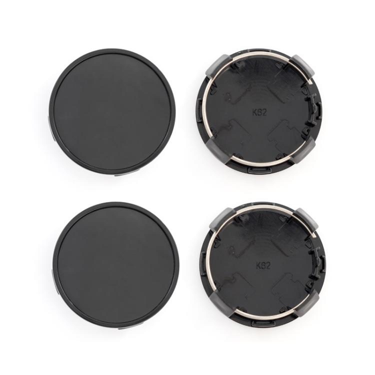 Black wheel center caps set, two top views and two inner clip views