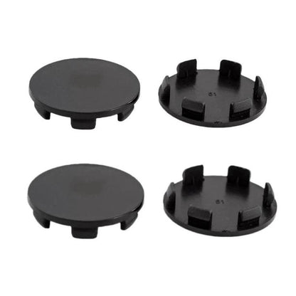 4-pack wheel hub center caps, black 51mm OD, snap-tab underside