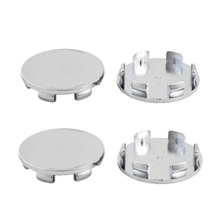 4-pack wheel hub center caps, silver 51mm OD, snap-tab underside