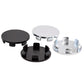 4-piece wheel hub center caps, black and silver 51mm OD, top and underside set
