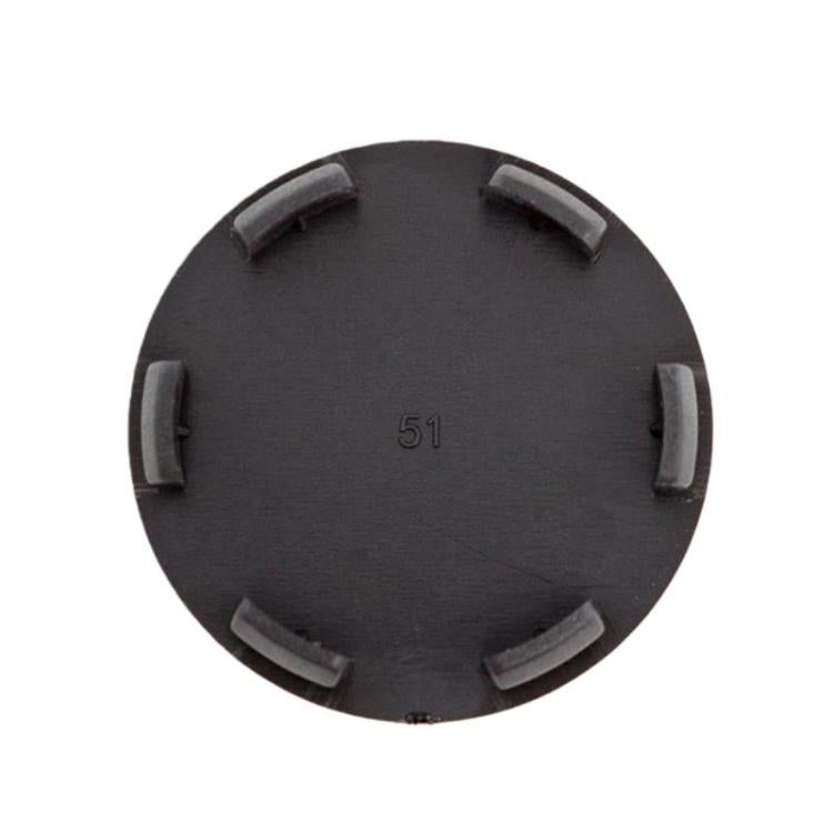 Wheel hub center cap, black underside with 51 marking and 4 snap tabs