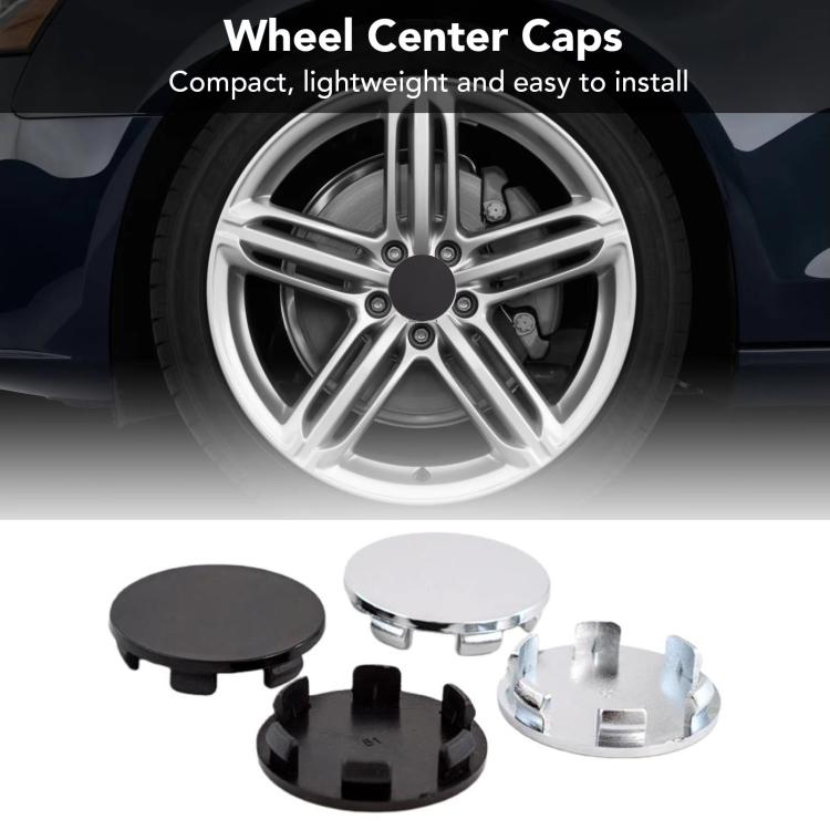 Wheel hub center cap set, black and silver 51mm OD, snap-in design