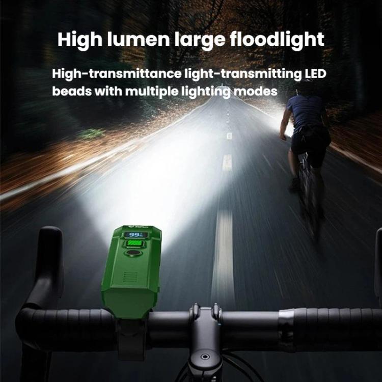 Green kids bike headlight producing a bright beam for night riding