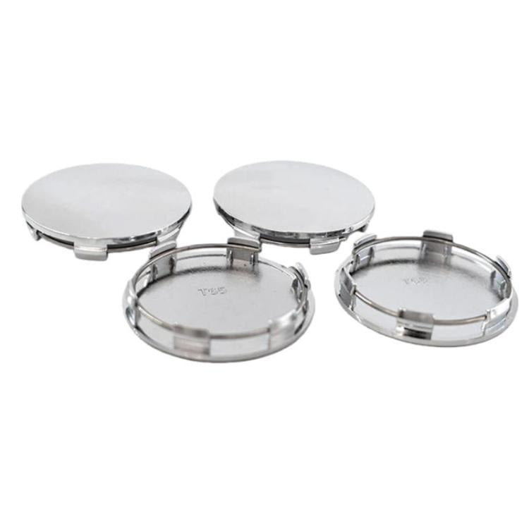 Electroplated wheel hub center caps, 65mm outer diameter, 4-pack set with mounting clips