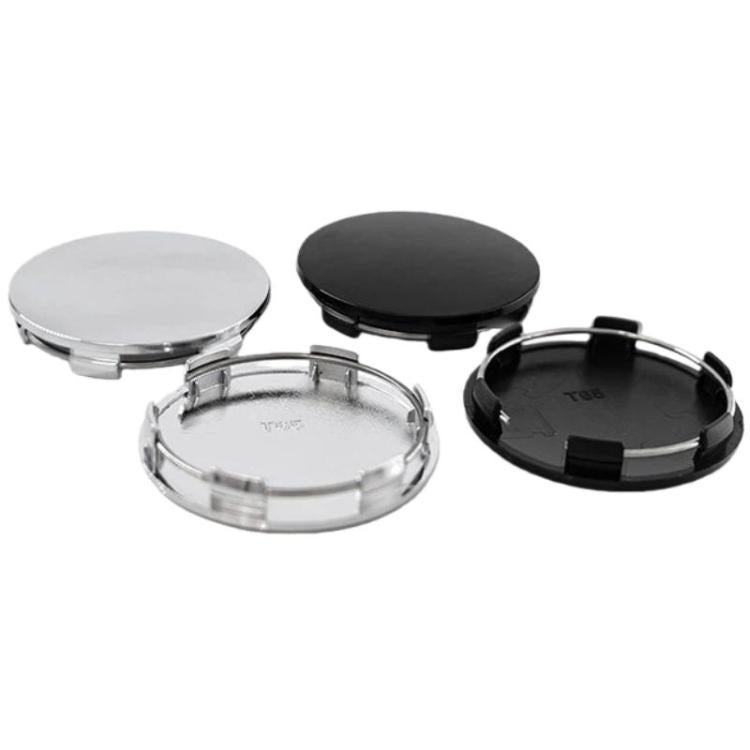 Mixed wheel hub center caps set: electroplated silver and black, 65mm outer diameter