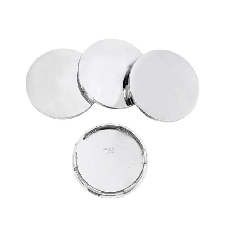 Electroplated wheel hub center caps, 65mm outer diameter, 4-pack set, chrome-style ring