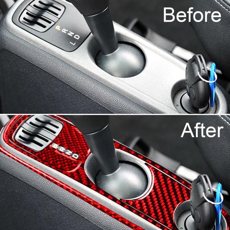 Red carbon-fiber console sticker set showing gear selector and trim stripes