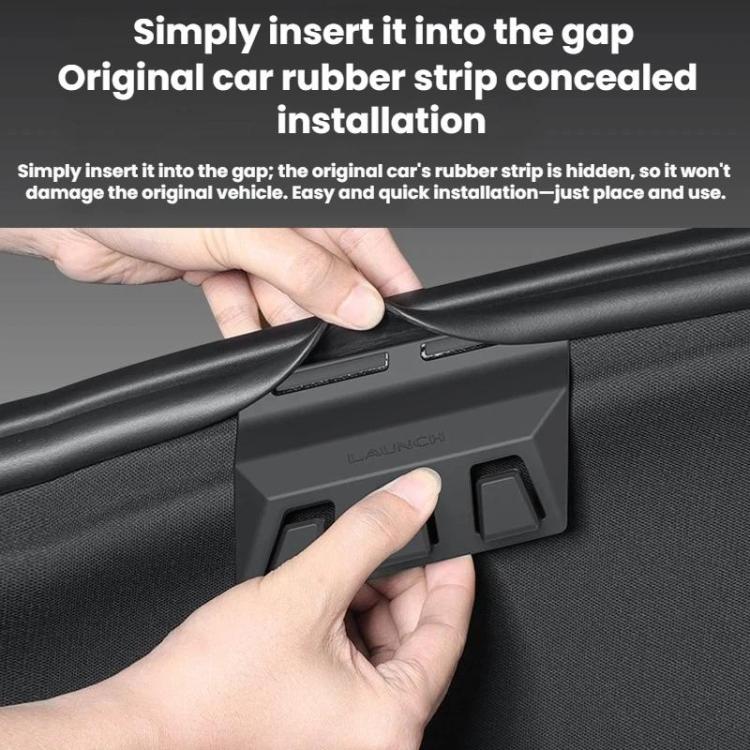 Hands insert black concealed trunk hook into gap on vehicle cargo panel