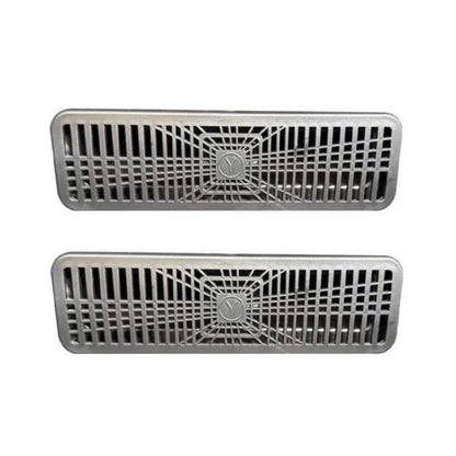 Car under-seat air vent protective cover set, two rectangular gray grille inserts