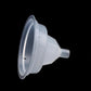 Clear plastic cleaning funnel tool, wide circular base and nozzle tip