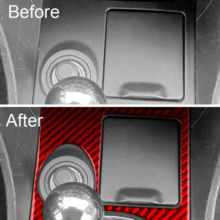 Red carbon-fiber ashtray panel sticker on center console with circular cutout
