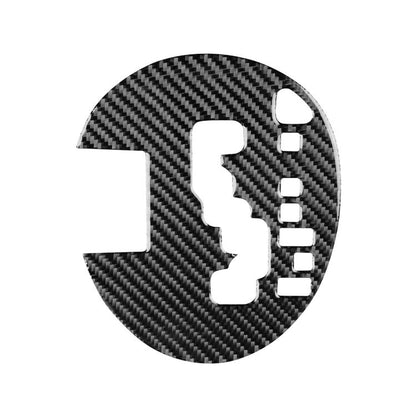 Carbon fiber gear shift panel sticker, black round design with cutout and stripe