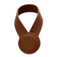 Light brown leather magnetic hat clip with U-shaped loop and round snap storage pad