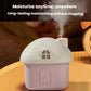Pink mini house desktop humidifier with white roof, arched door, steam mist