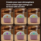 Mini house desktop humidifier set showing multiple colored-lit window light modes