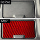 Red carbon-fiber cup holder panel sticker installed in car console