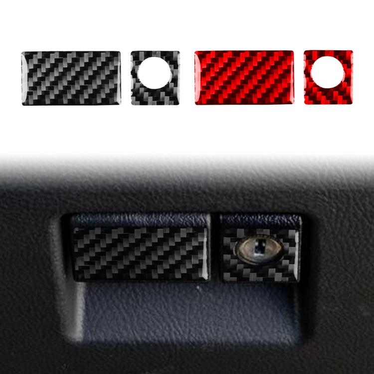 Glove box sticker set pieces: black and red carbon-fiber rectangles with round holes