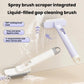 Liquid-filled gap cleaning spray brush with V-shaped bristles and rotating head