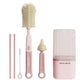 Pink bottle and cup cleaning brush set with straight handle and bristle heads