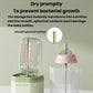Green bottle brush with cup and detachable brush head, plus clear storage container