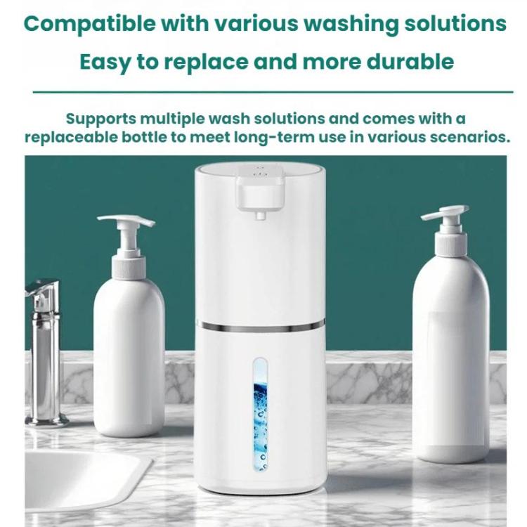 White electric soap dispenser with compatible refill bottle for washing solutions