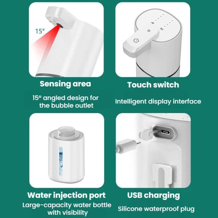 White wall-mounted smart sensor soap dispenser with touch switch and USB charging