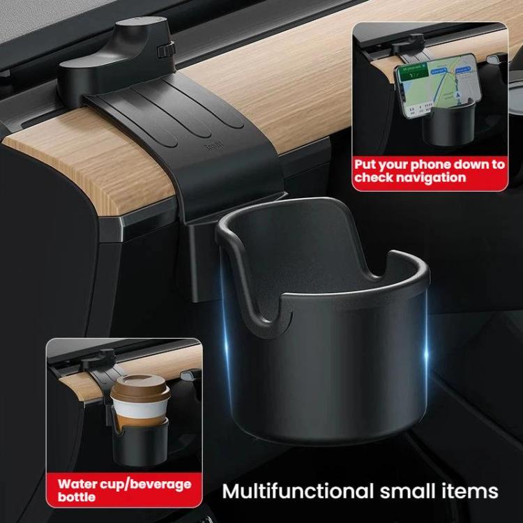 Dashboard cup holder storage box with phone slot and cup/bottle holder, black