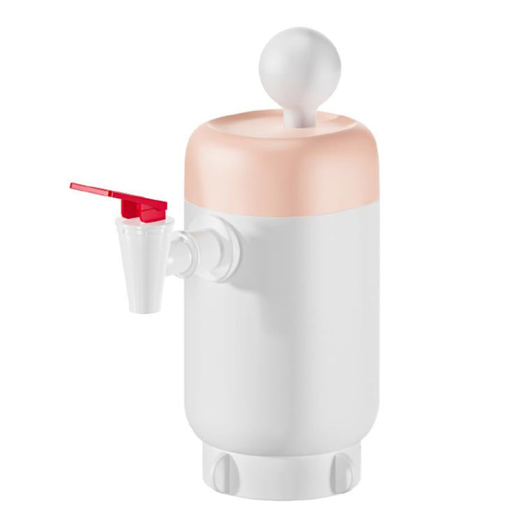 Pink and white portable water pressurizer with faucet spout and dispensing handle