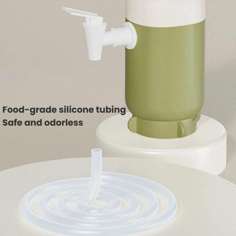 Green portable water pressurizer with clear silicone tubing and faucet spout