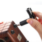 Ratchet screwdriver tightening a screw on a wooden furniture panel