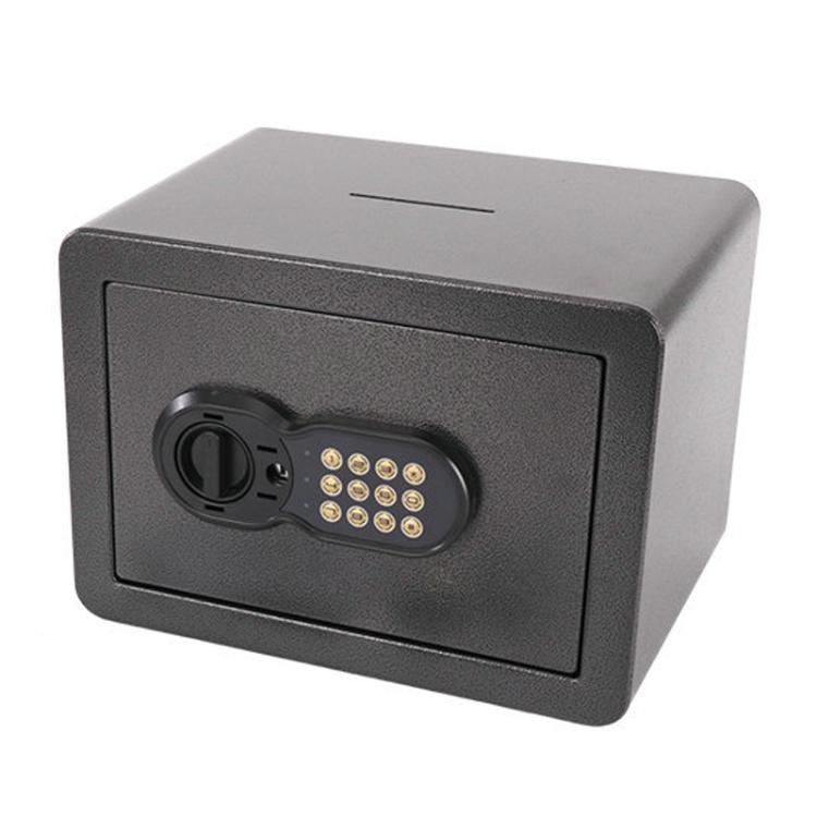 Black all-steel concealed wall safe with key lock and numeric keypad panel.