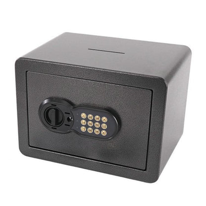 Black all-steel concealed wall safe with key lock and numeric keypad panel.